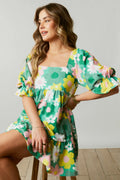 BRACED Floral PuffSleeve Dress