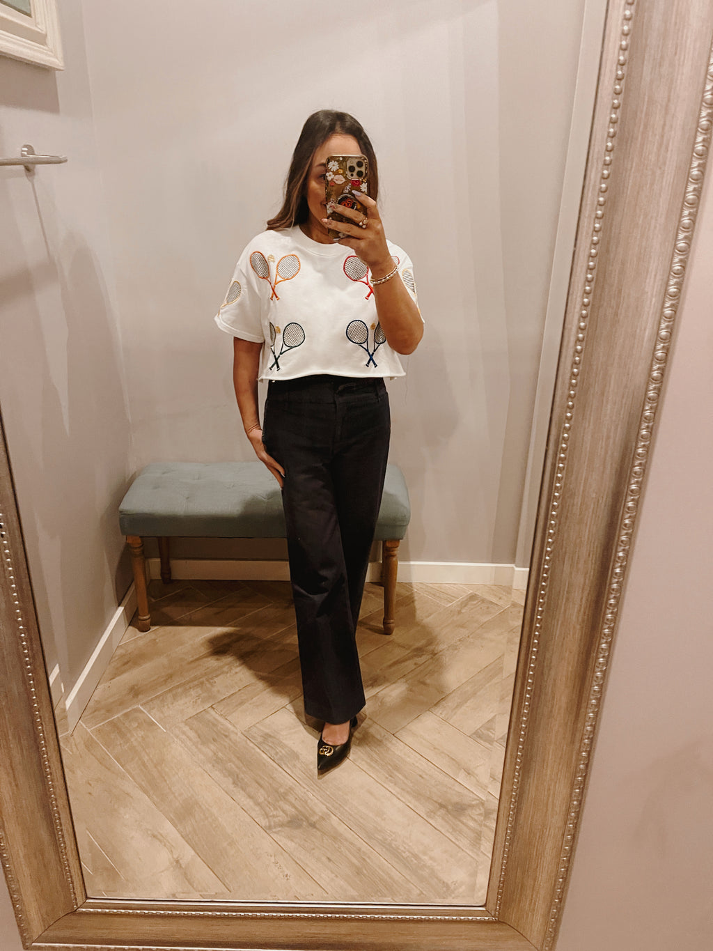 QUEEN OF SPARKLES Scattered TENNIS RACKETS Sweatshirt Top