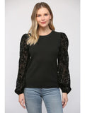 *LEAGUE Contrast Velvet Burnout Sleeve Sweater
