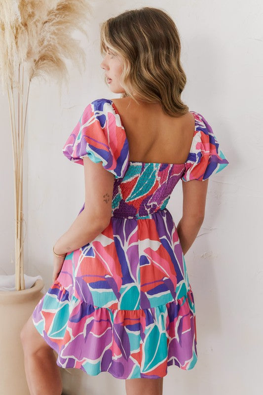 LEADER Abstract Print SmockBust Dress