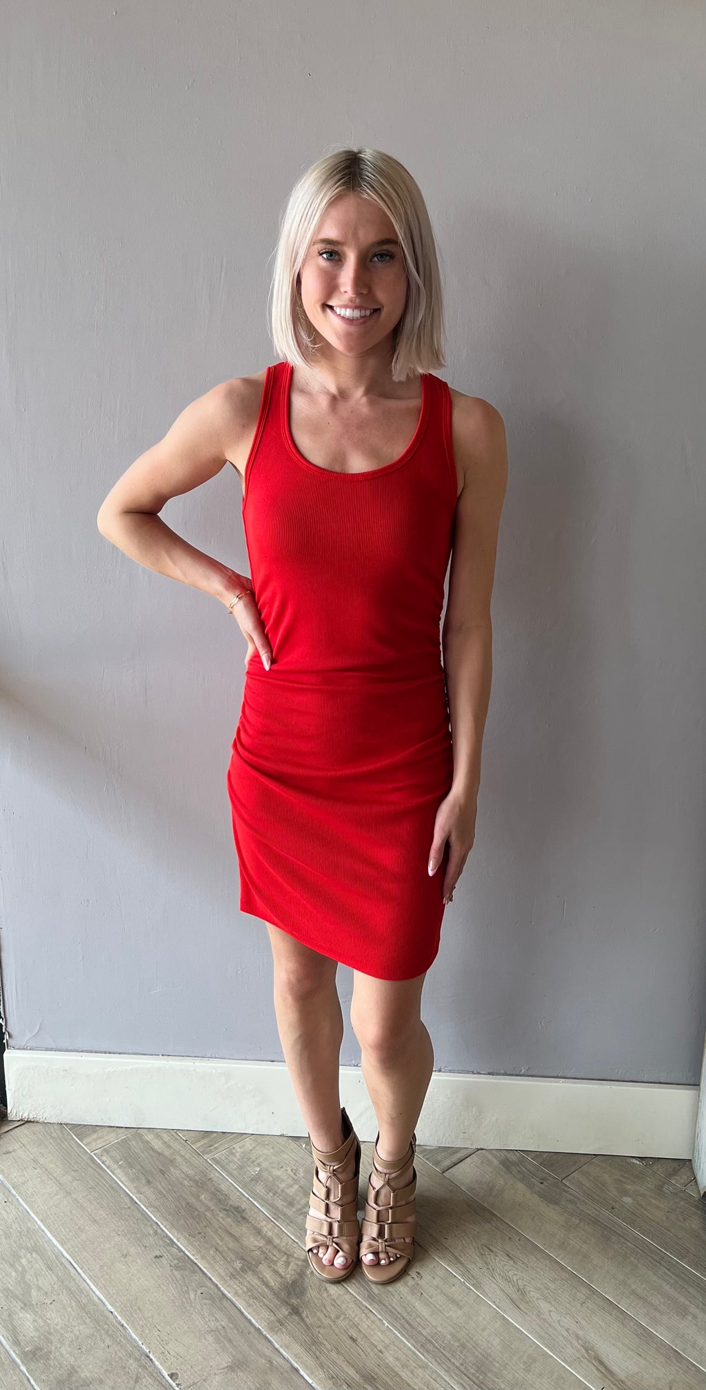 BOBI Side Shirred GREATEST Rib Tank Dress