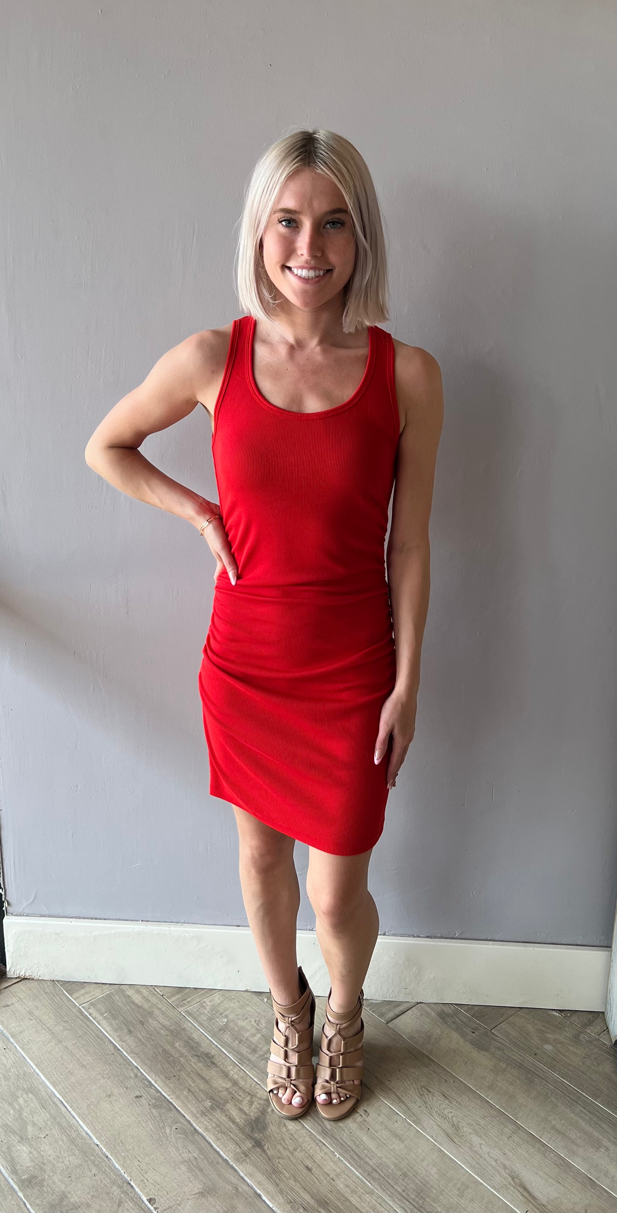 BOBI Side Shirred GREATEST Rib Tank Dress