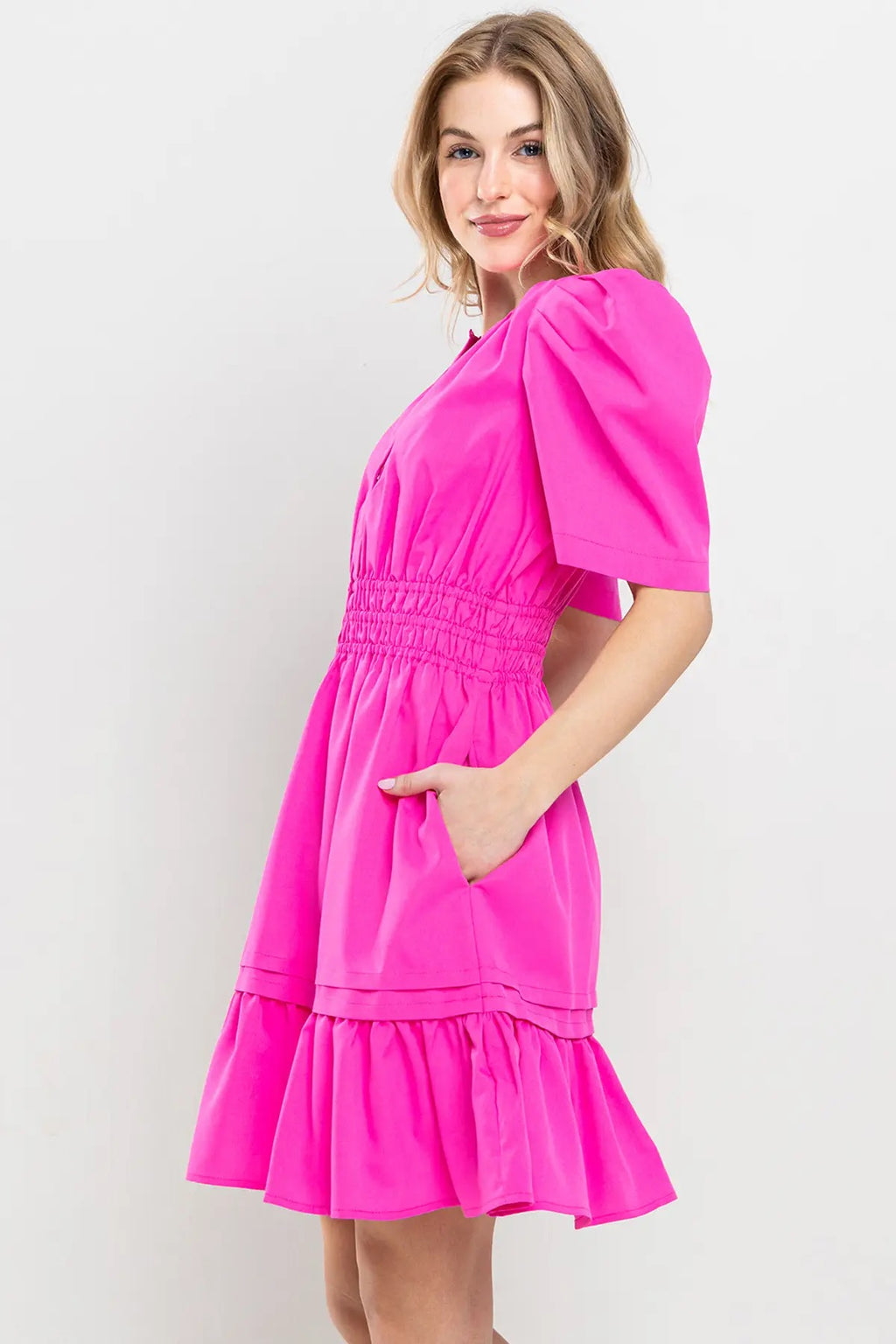 CHASING DREAMS V-Neck Smock Waist Dress