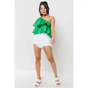 VEER Ruffled One~Shoulder Poplin Top