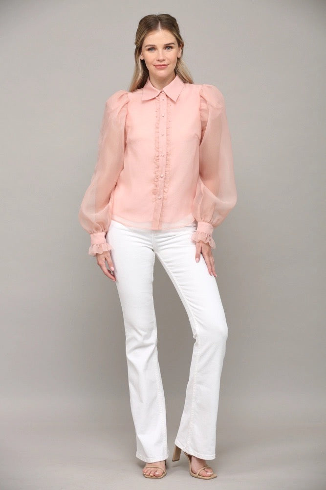 BROOK Frill Placket PuffSleeve Top