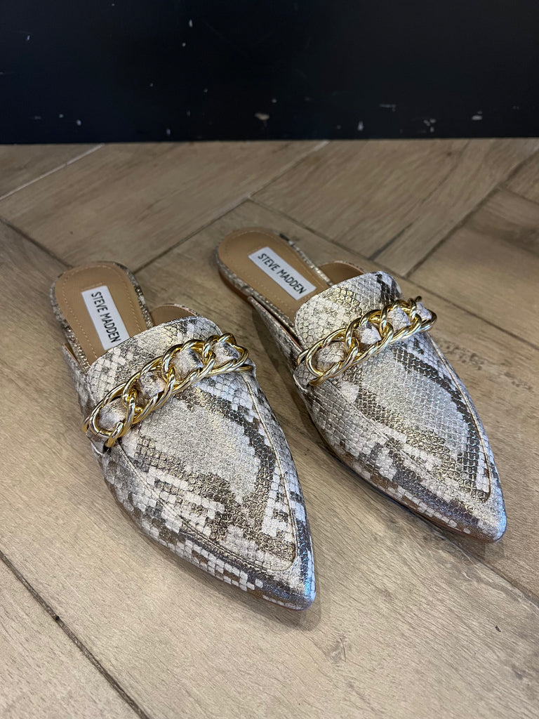 STEVE MADDEN Python Embossed FAINE Mules Shoe Silver Accents