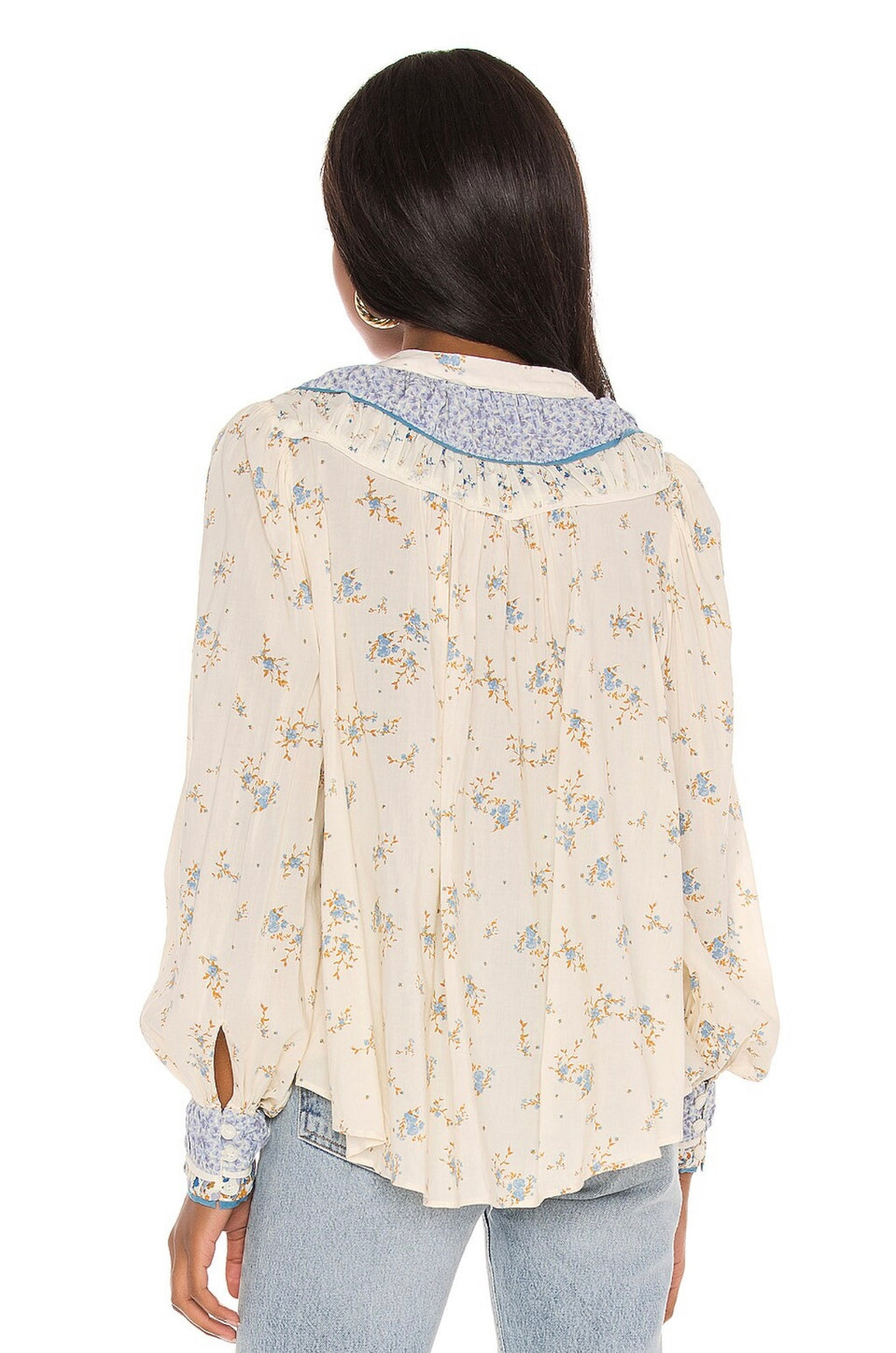 FREE PEOPLE Floral PALOMA ButtonDown Pleated Yoke Top