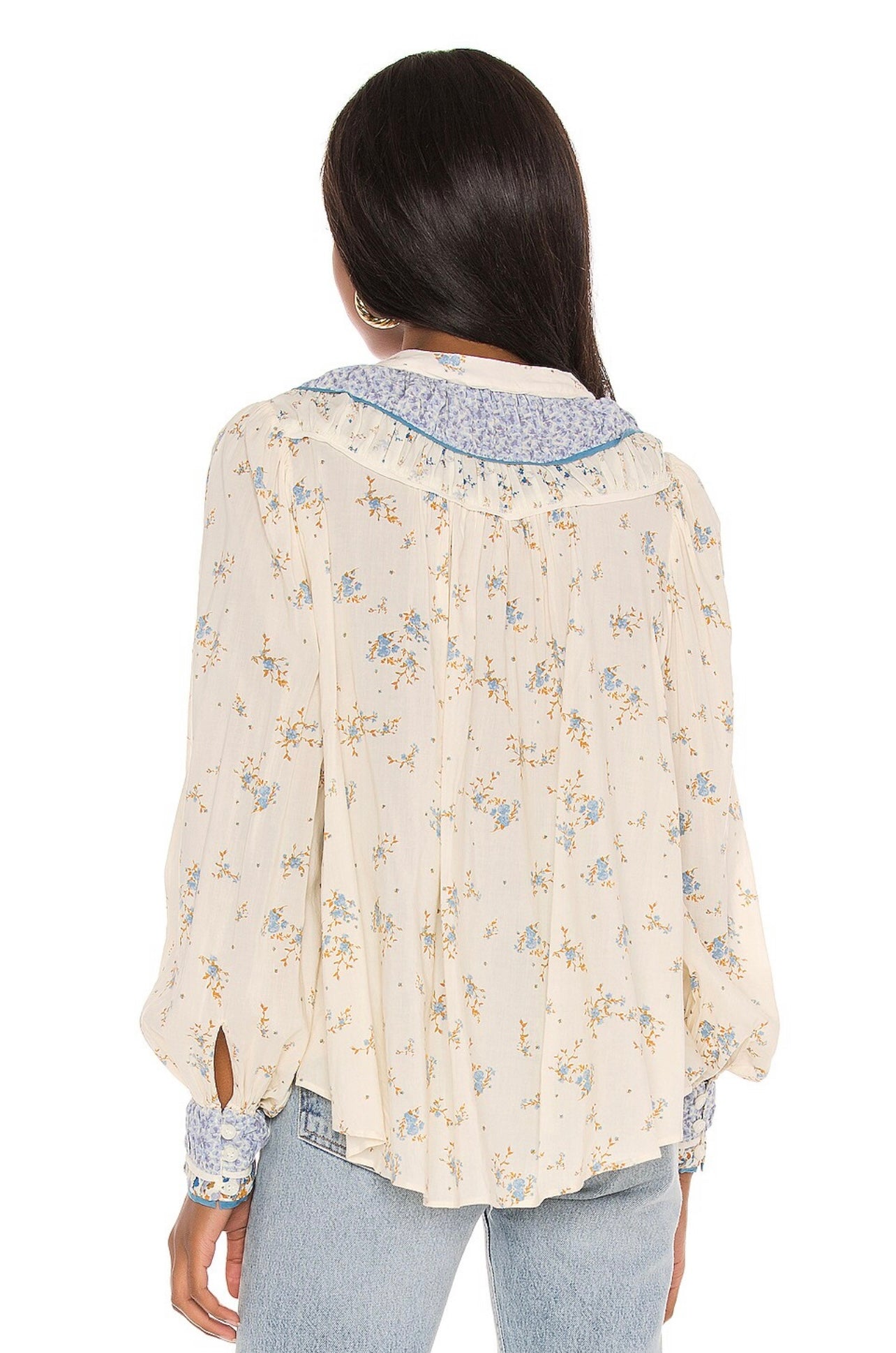 FREE PEOPLE Floral PALOMA ButtonDown Pleated Yoke Top