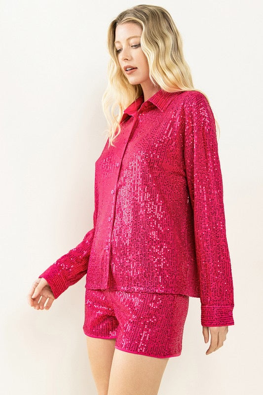 REFINED Sequin ButtonDown Top
