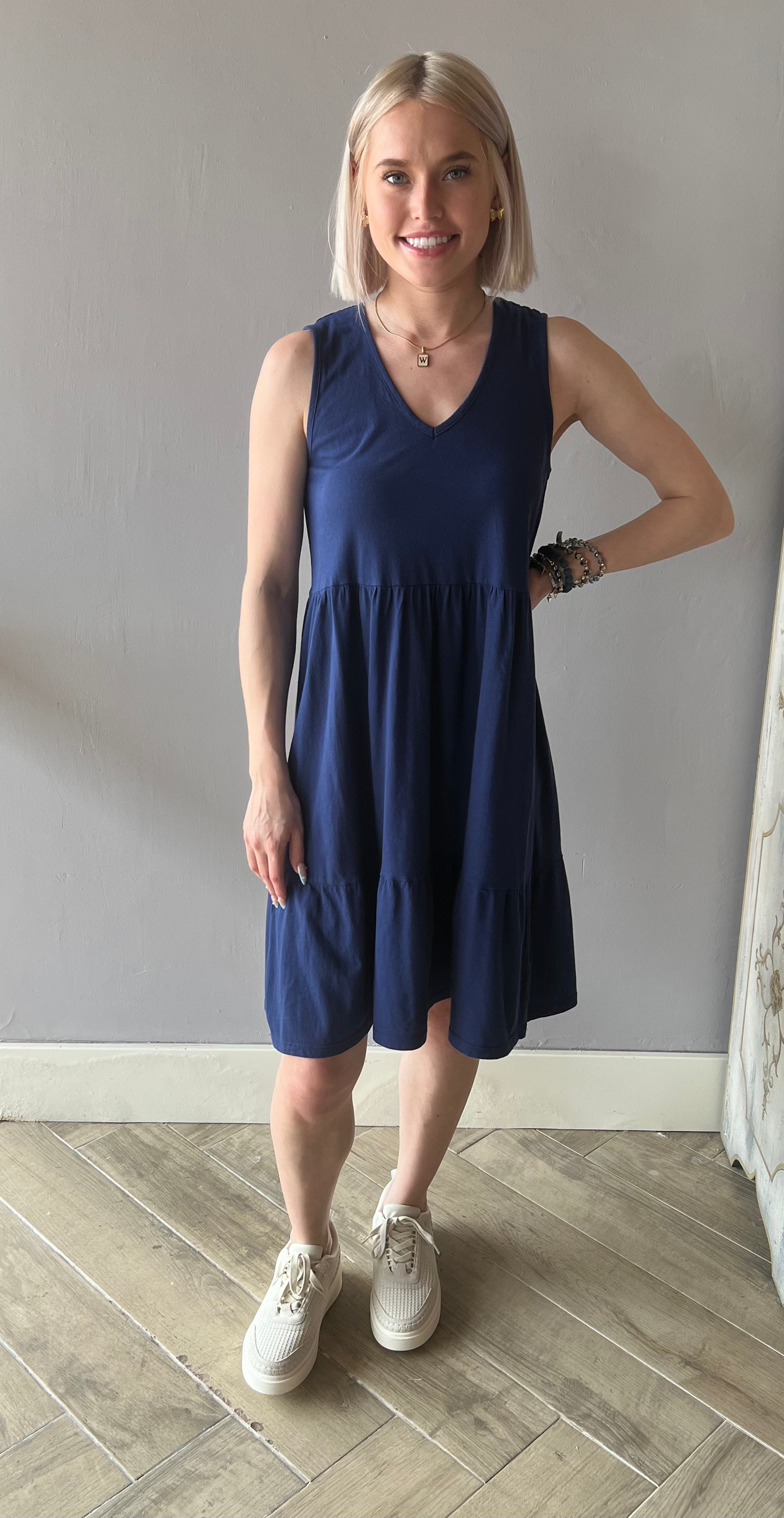 BOBI V-Neck HONOR Tiered LightWeightJersey Dress