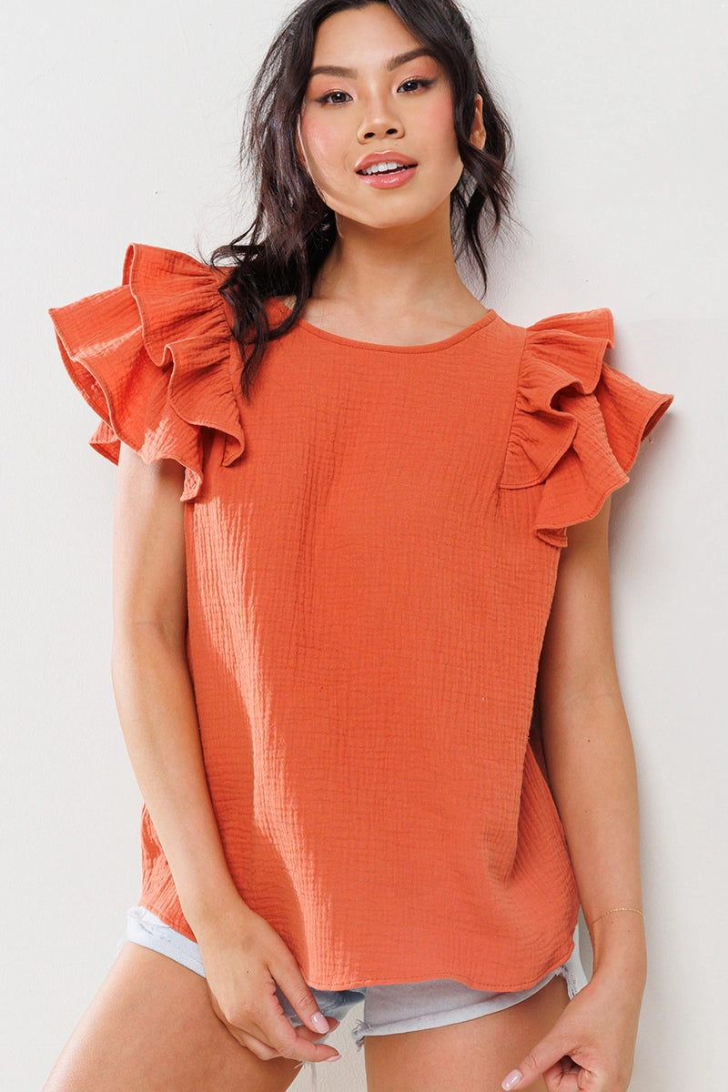 ESSENTIAL Gauze FlutterSleeve Top