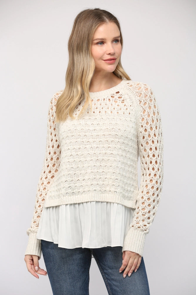 TAYLOR Contrast Pleated Hem Sweater Top