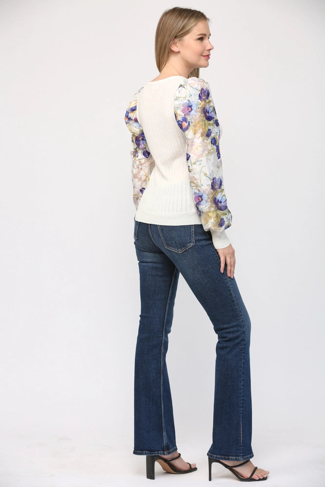 LUCY Contrast Jacquard Sleeve Sweater
