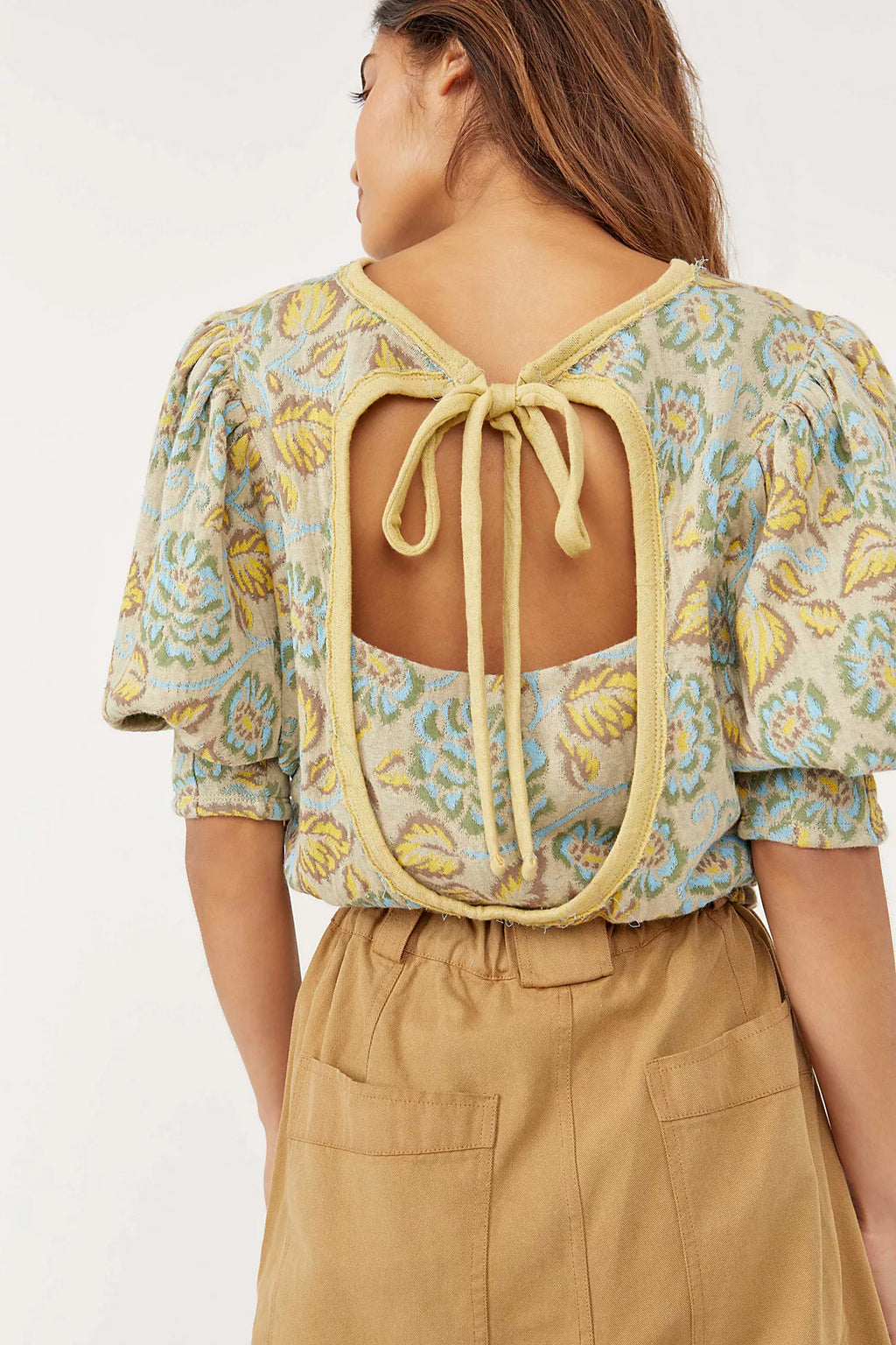 FREE PEOPLE Floral Puff Sleeve NO ORDINARY Reversible Top