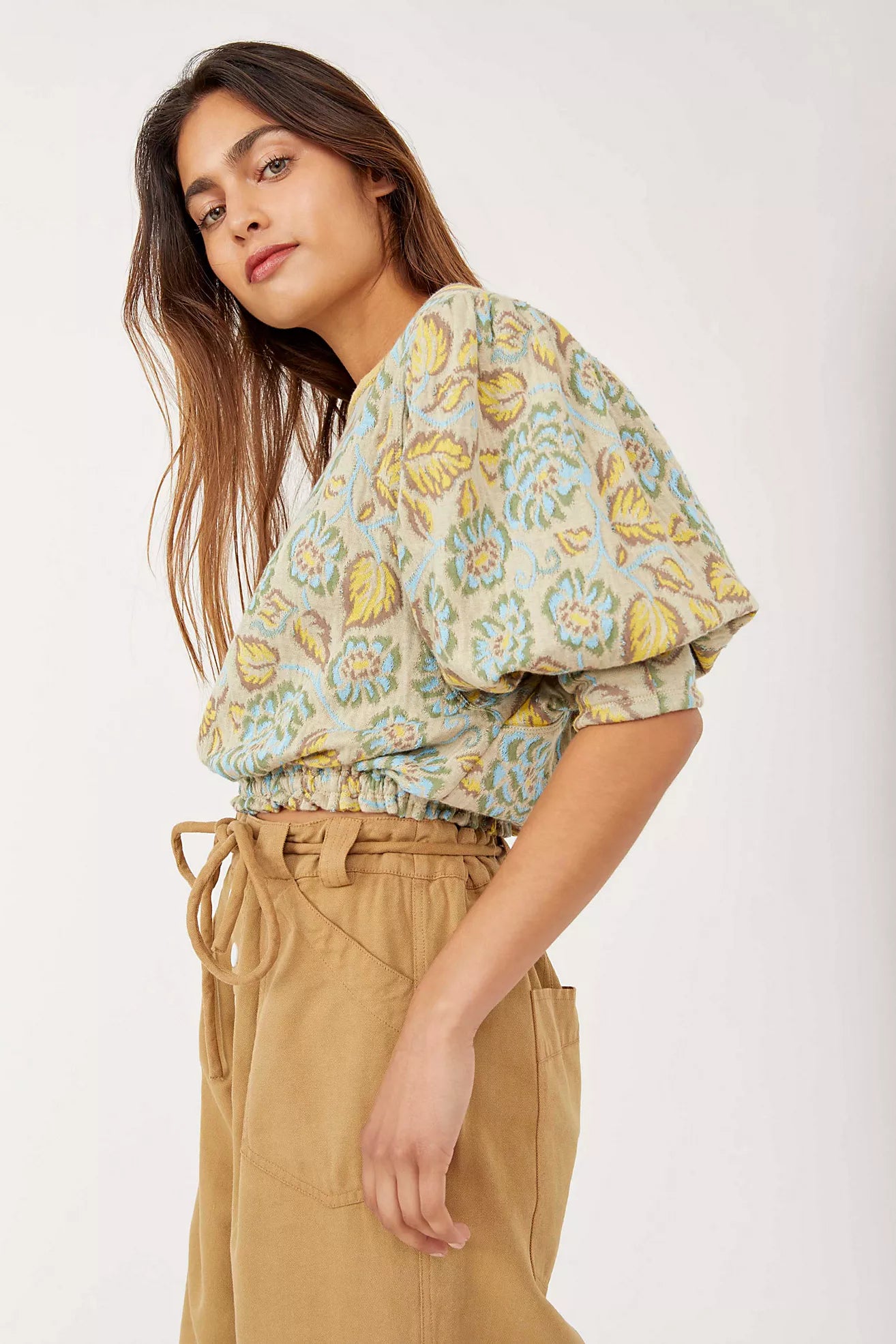 FREE PEOPLE Floral Puff Sleeve NO ORDINARY Reversible Top