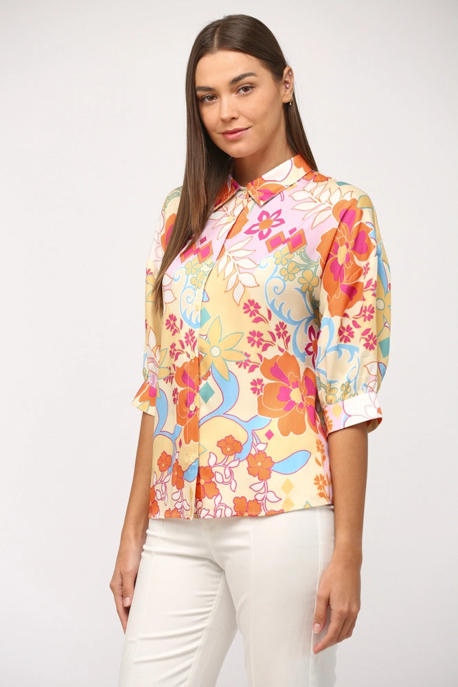 ALARM Abstract Floral Satin Short Sleeve Top