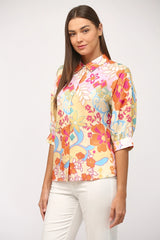 ALARM Abstract Floral Satin Short Sleeve Top