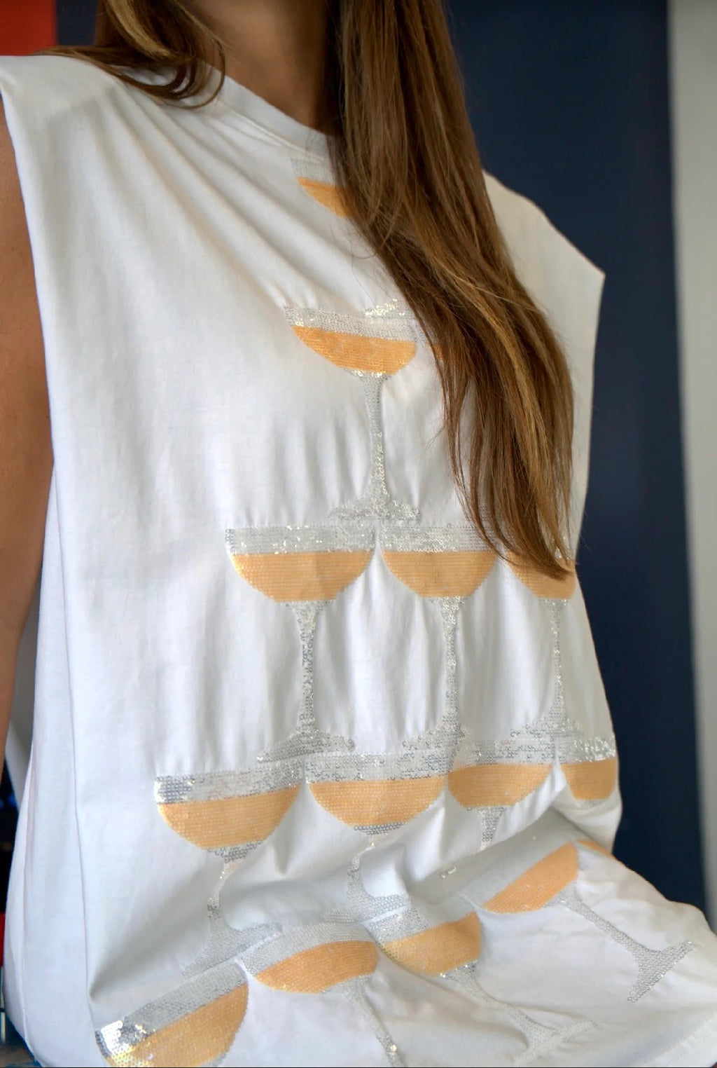 QUEEN OF SPARKLES Sequin CHAMPAGNE TOWER Shoulder Pad Dress