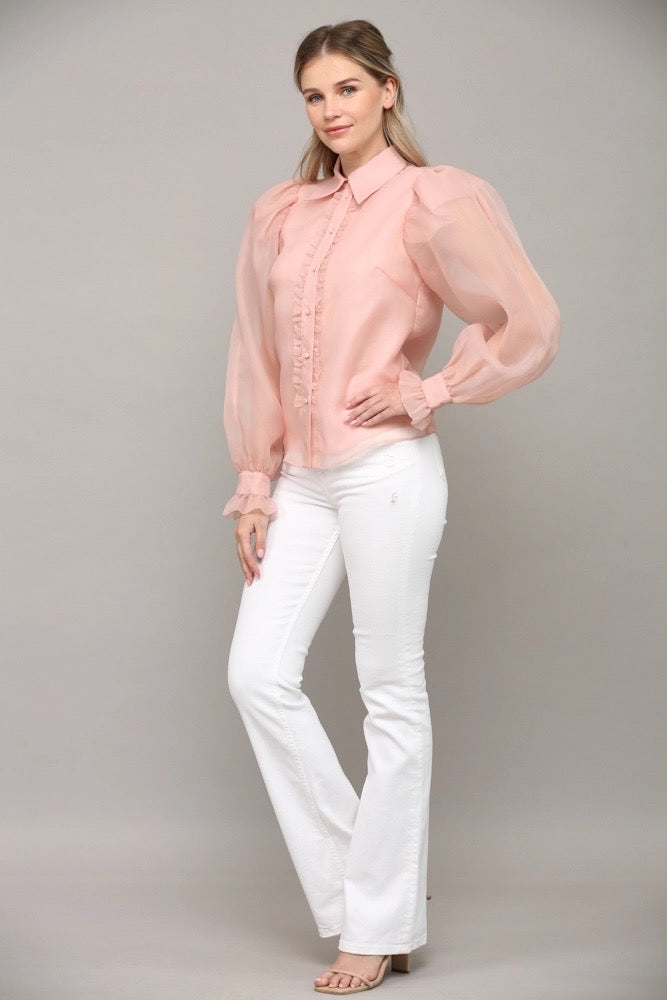 BROOK Frill Placket PuffSleeve Top