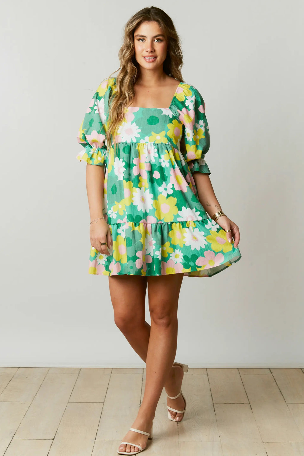 BRACED Floral PuffSleeve Dress