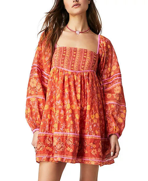 FREE PEOPLE Floral ENDLESS AFTERNOON PuffSleeve Babydoll Dress – Silver Accents FREE PEOPLE Floral ENDLESS AFTERNOON PuffSleeve Babydoll Dress – Silver Accents