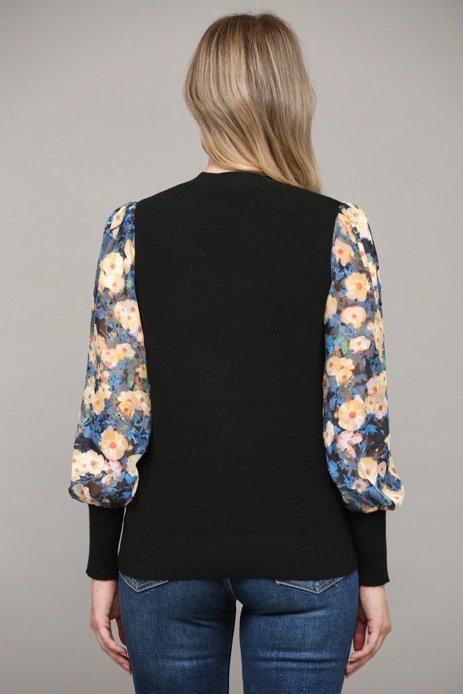 DYLAN Contrast BurnOut Floral Sleeve Top