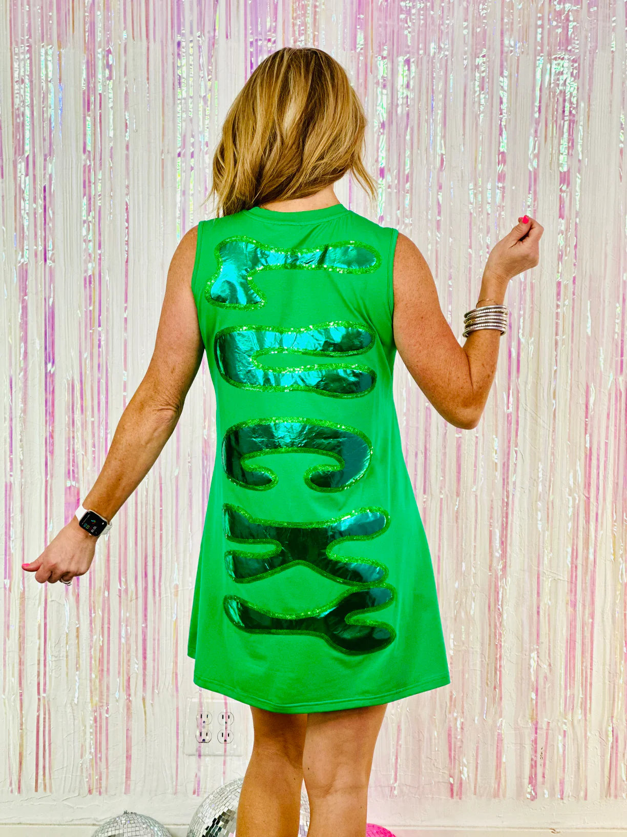 QUEEN OF SPARKLES Metallic LUCKY Tank Dress