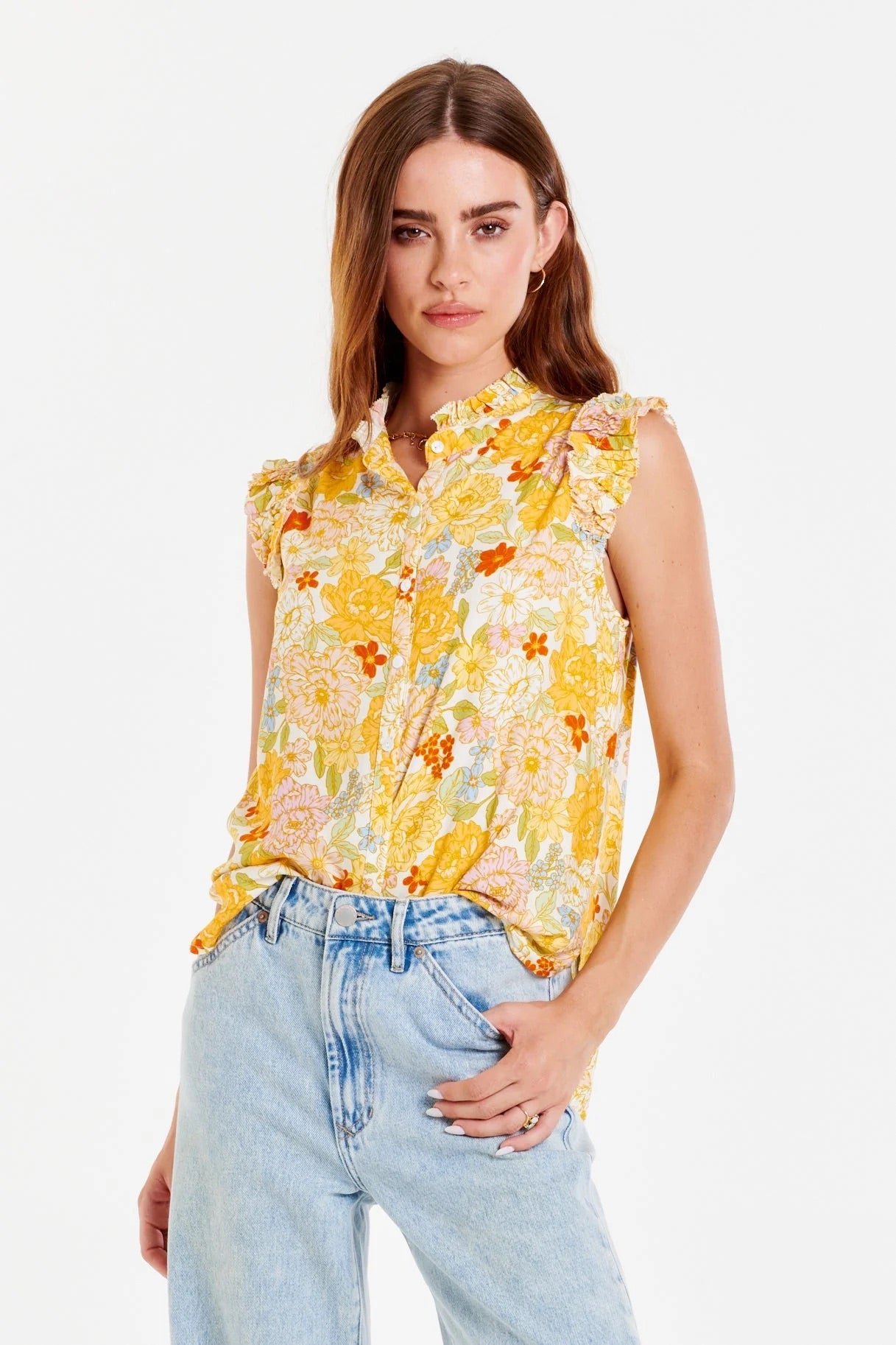 ANOTHER LOVE Floral MIMOSA Button Down Tie Bottom Top