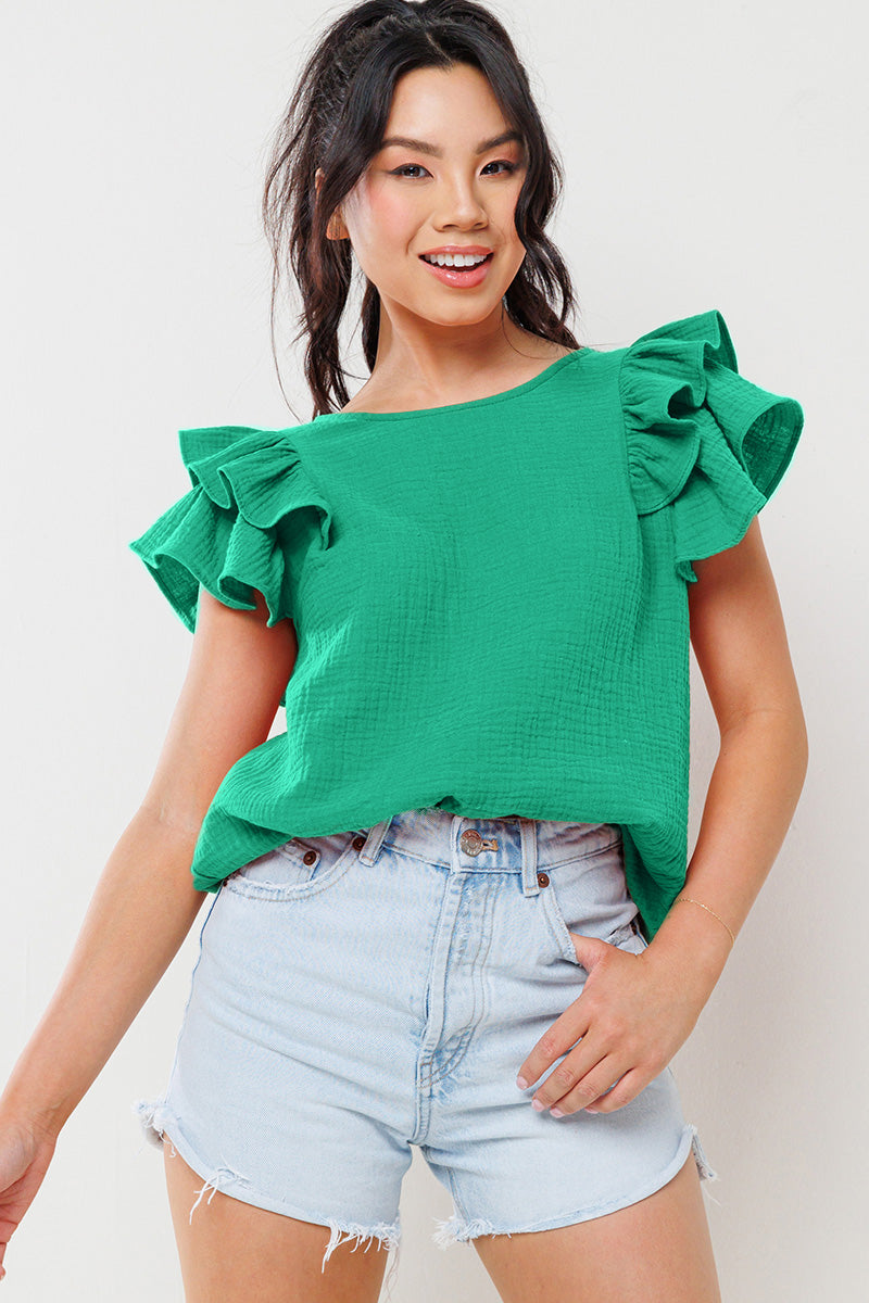 ESSENTIAL Gauze FlutterSleeve Top