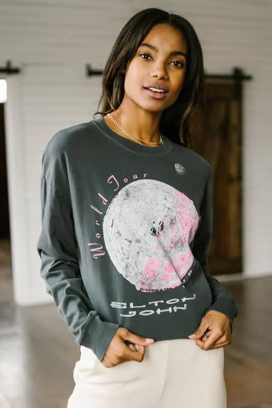 DAYDREAMER World Tour ELTON JOHN Long Sleeve Crop Tee Top