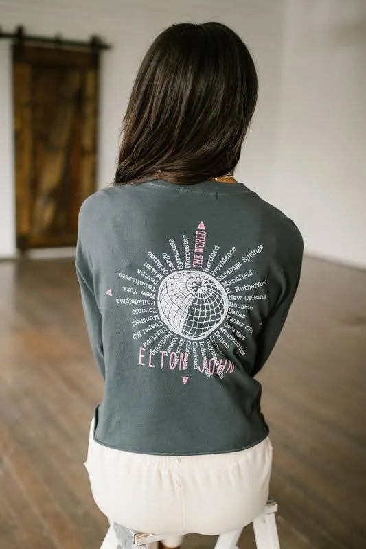 DAYDREAMER World Tour ELTON JOHN Long Sleeve Crop Tee Top