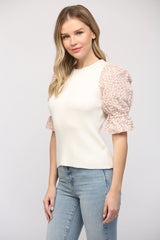 SWEETPEA Contrast Embroidered Sleeve Sweater Top