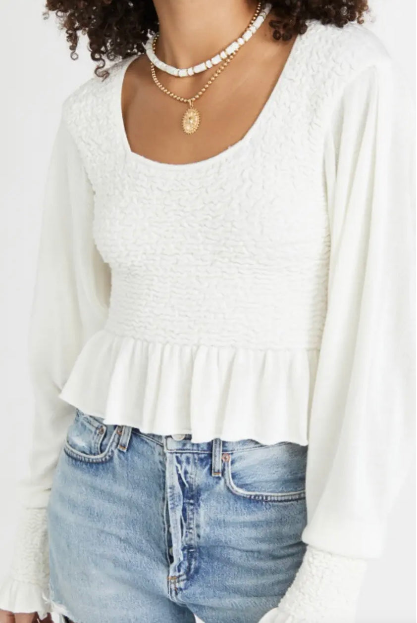 FREE PEOPLE Smocked Bust/Sleeve FREE SPIRIT Peplum Top