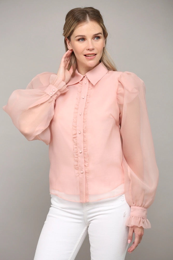BROOK Frill Placket PuffSleeve Top