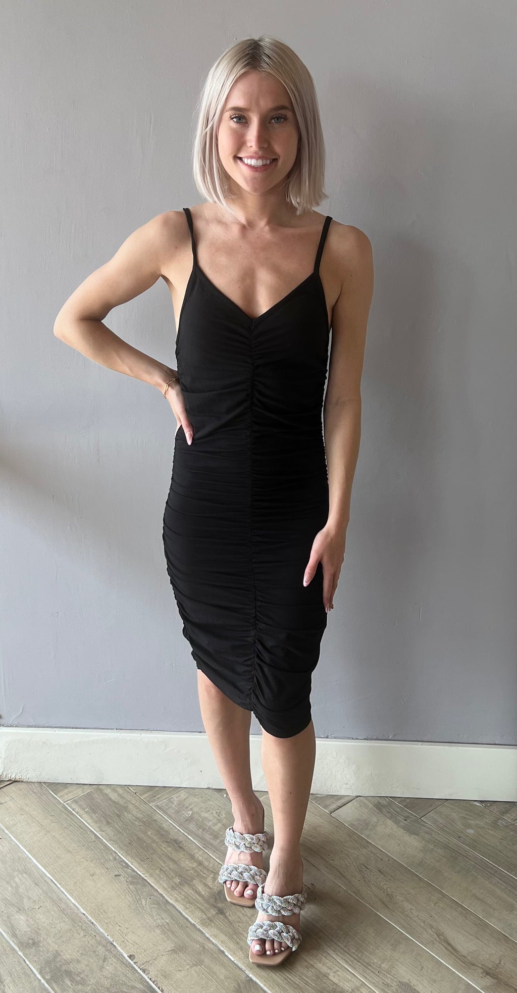 BOBI Shirred FARRAH V-Neck Modal Jersey Cami Dress