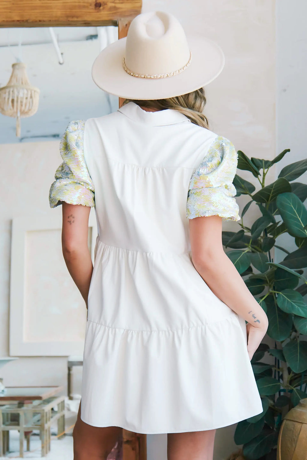 SWIFTY Vegan Leather Sequin PuffSleeve Dress