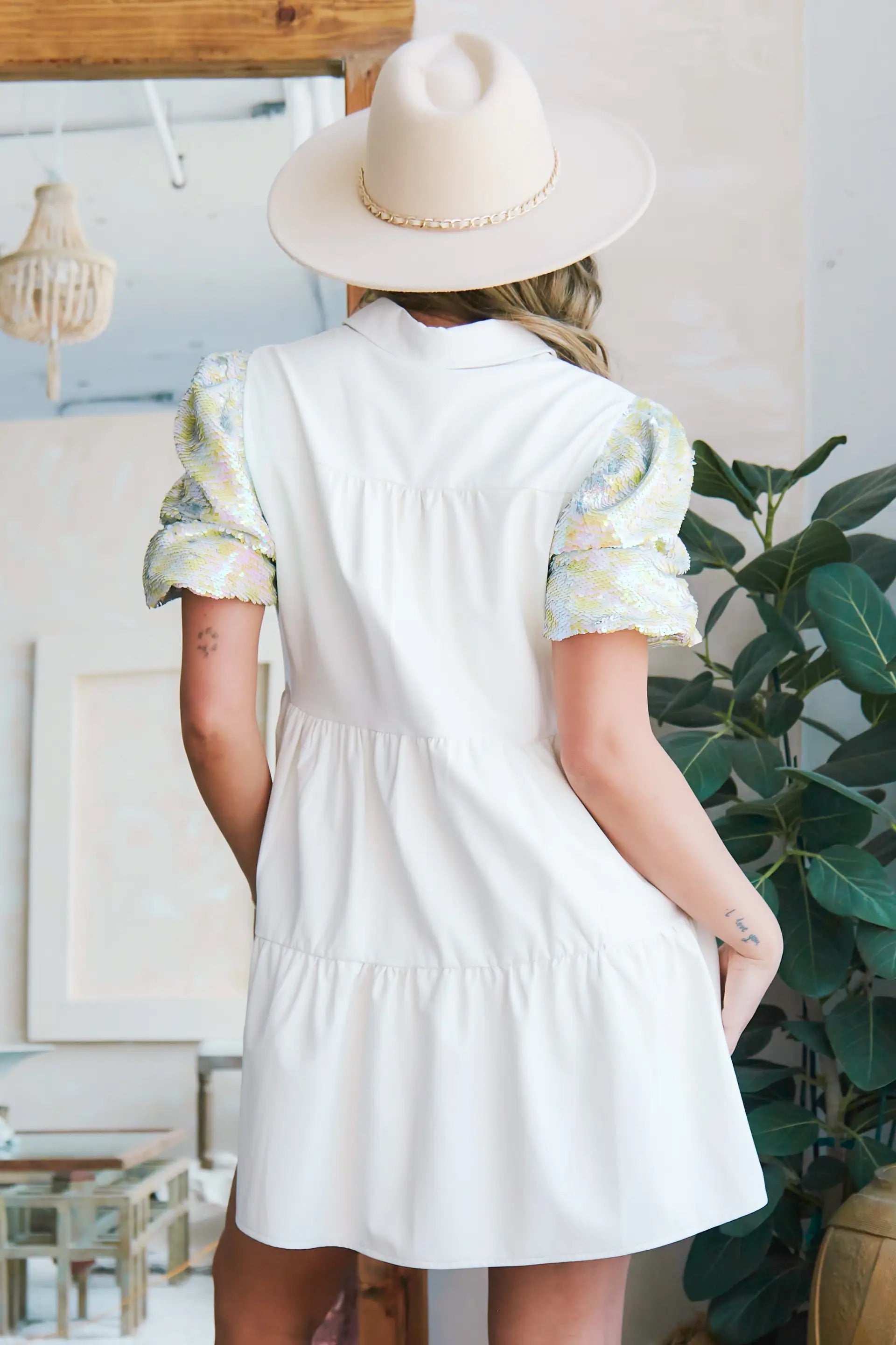 SWIFTY Vegan Leather Sequin PuffSleeve Dress