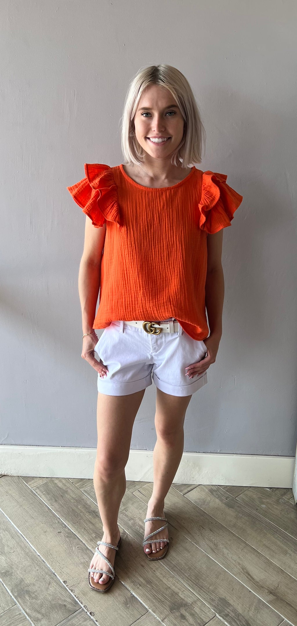 ESSENTIAL Gauze FlutterSleeve Top