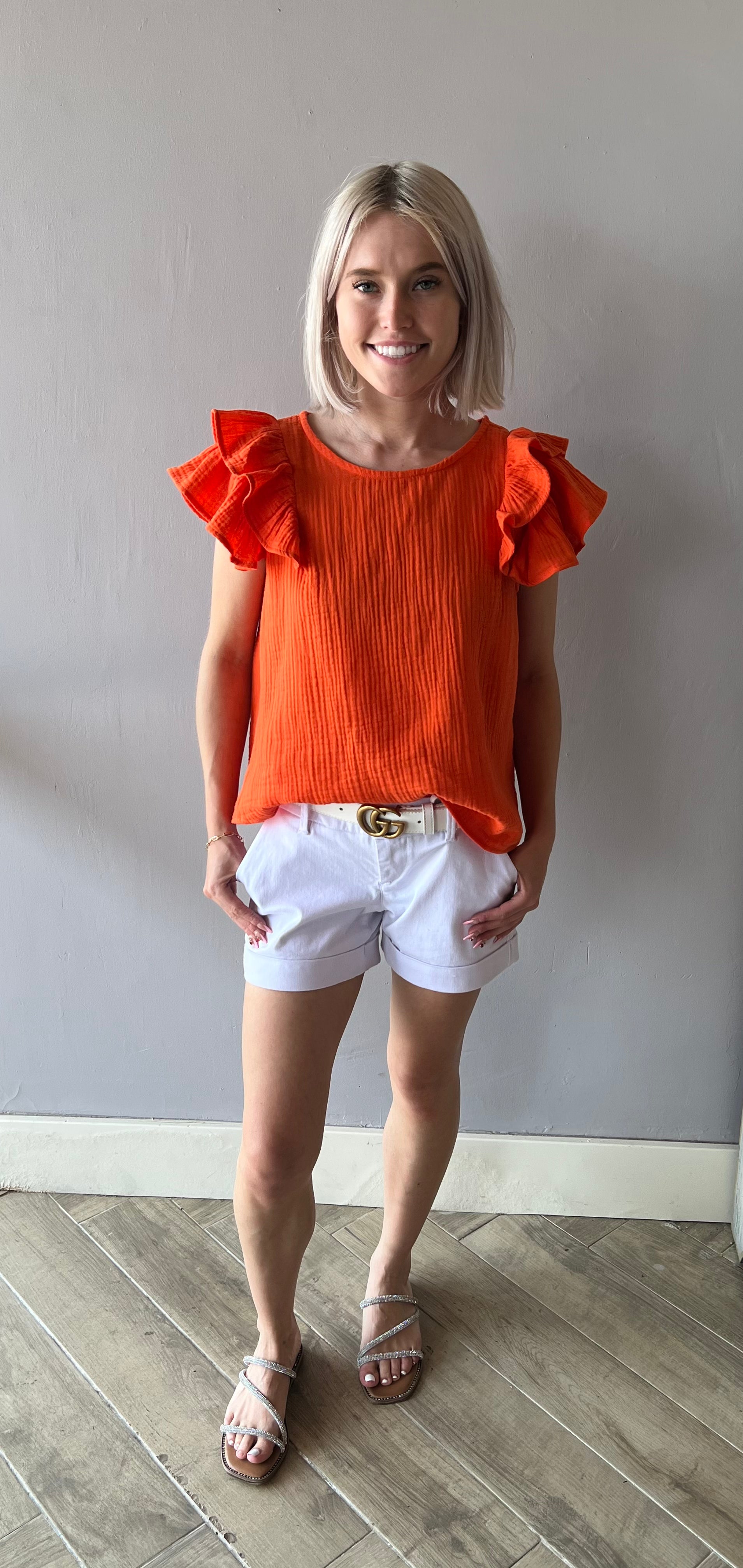 ESSENTIAL Gauze FlutterSleeve Top