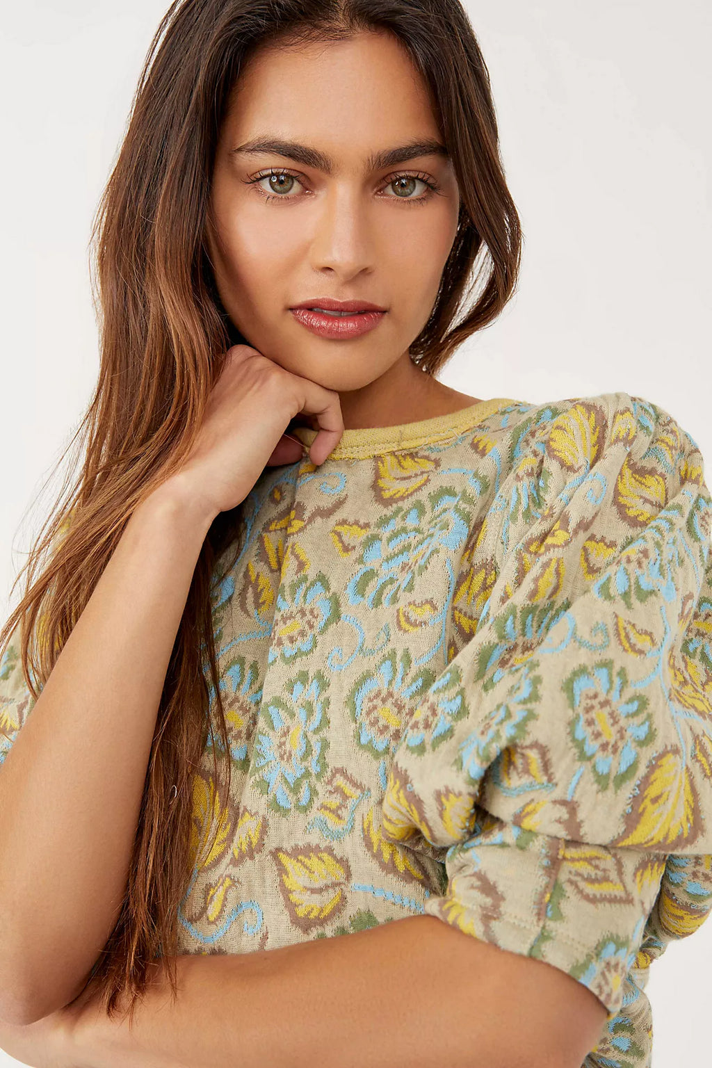 FREE PEOPLE Floral Puff Sleeve NO ORDINARY Reversible Top