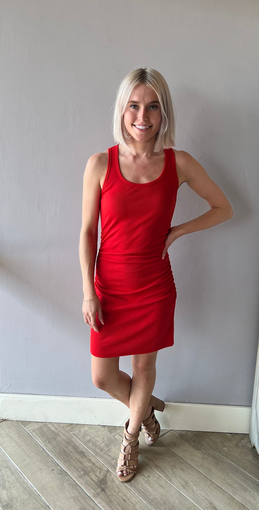 BOBI Side Shirred GREATEST Rib Tank Dress