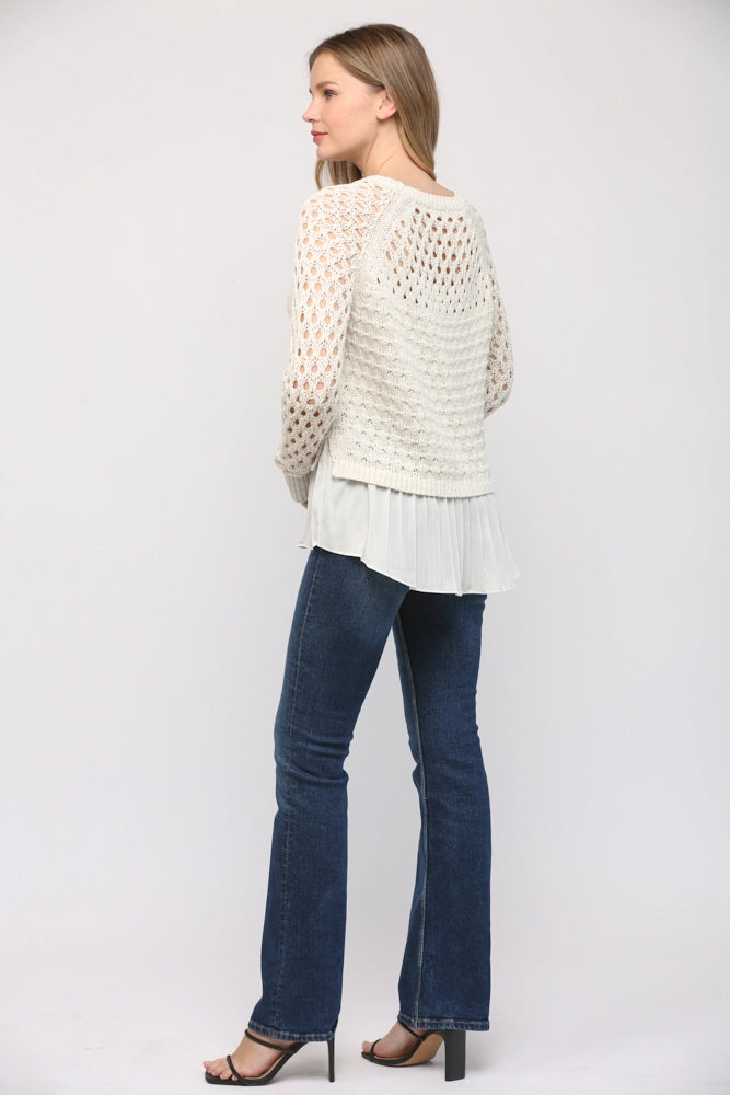 TAYLOR Contrast Pleated Hem Sweater Top