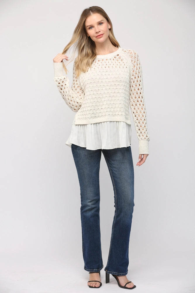 TAYLOR Contrast Pleated Hem Sweater Top