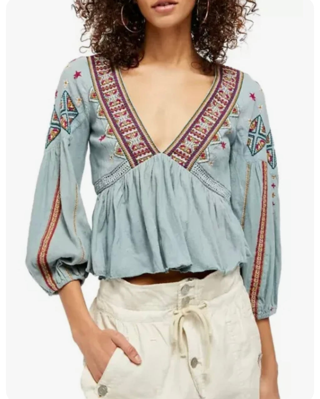FREE PEOPLE Lagoon ARIA Embroider Flowy Top