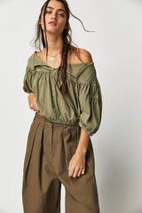 FREE PEOPLE MineralWash NO GOOD ALONE RibYoke TieFront Top