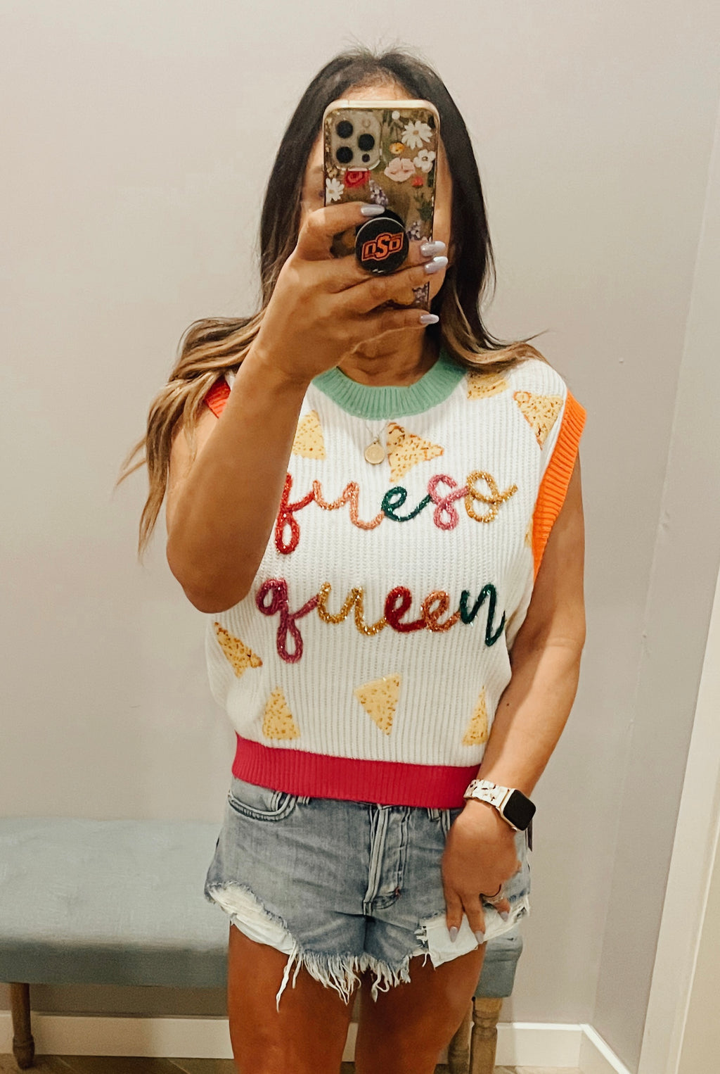 QUEEN OF SPARKLES Sequin QUESO QUEEN Sweater Vest Knit Top