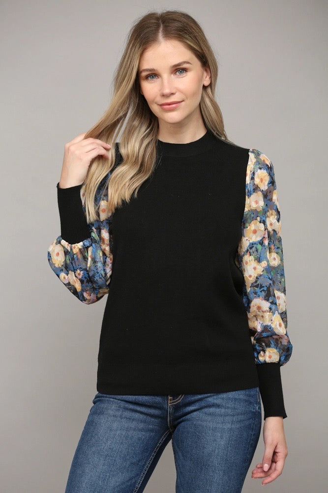 DYLAN Contrast BurnOut Floral Sleeve Top