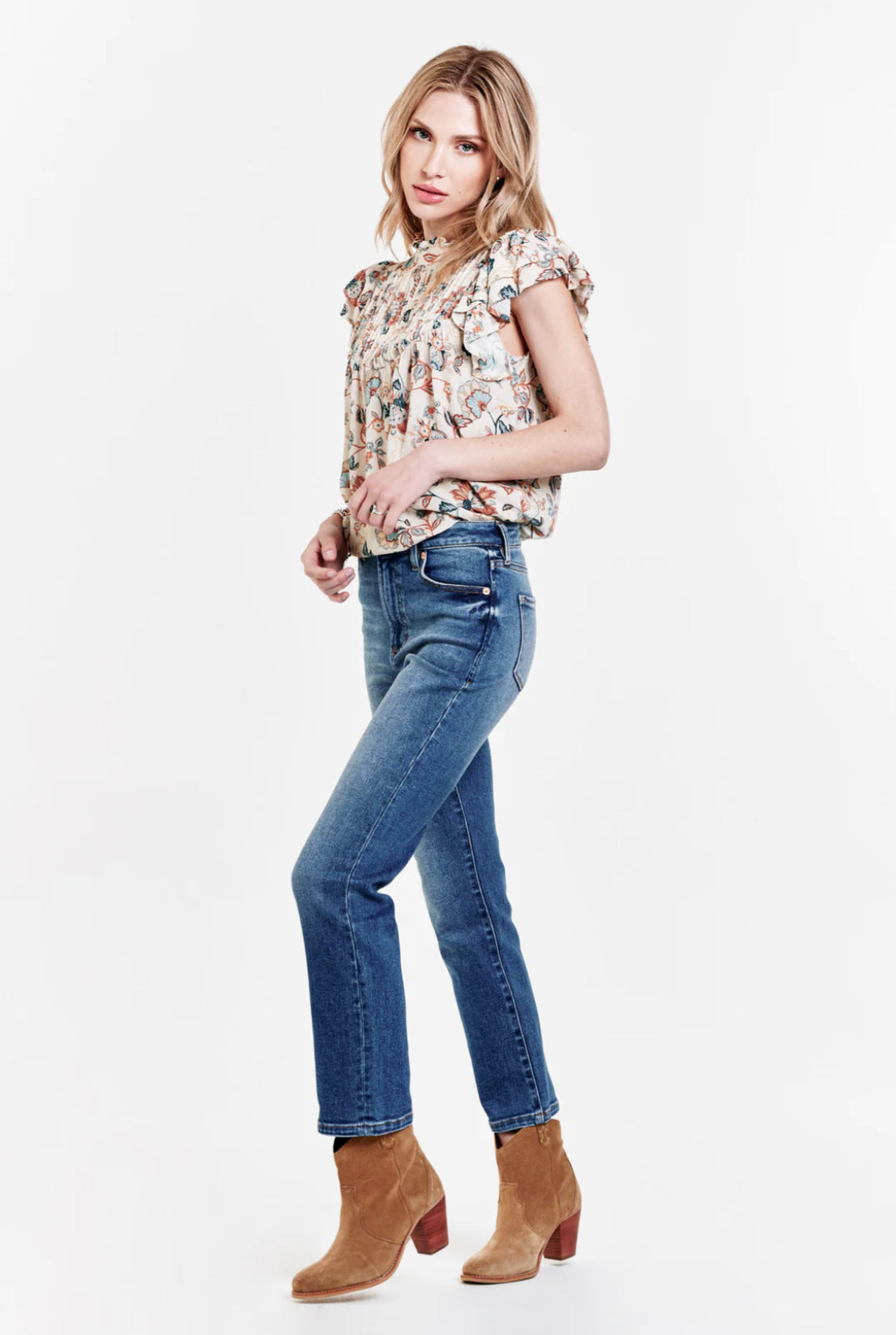 DEAR JOHN Floral ARIEL PleatFront Top
