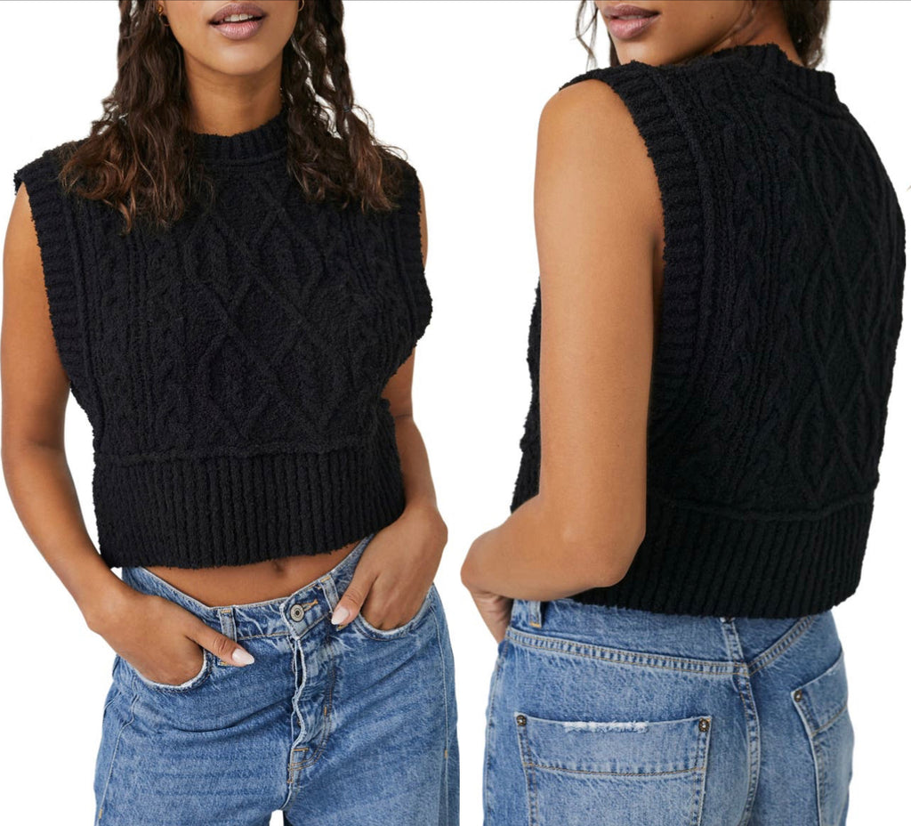 FREE PEOPLE Cable Knit ROWAN Sweater Vest Top