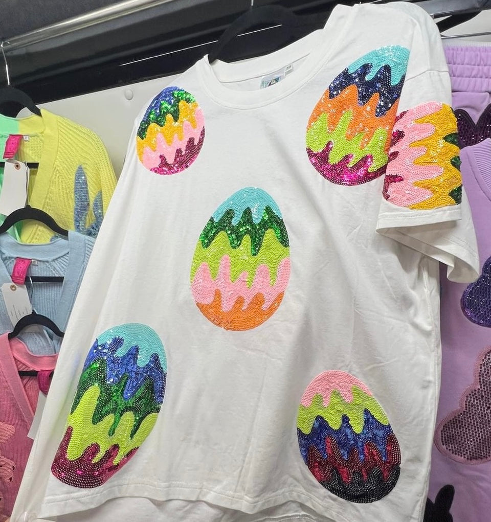 QUEEN OF SPARKLES Sequin GROOVY EASTER EGG Tee